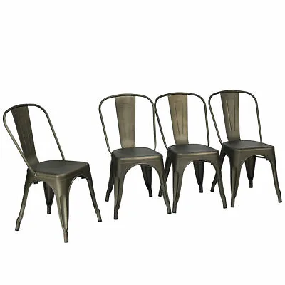 Set Of 4 Metal Dining Chair Stackable Tolix Bar Cafe Side Chair Gun • $128