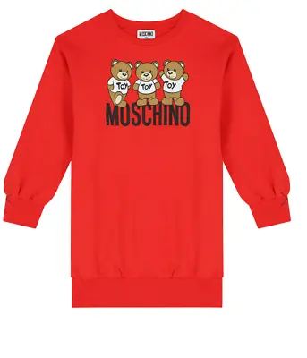 Moschino Girl Red Teddy Bear Logo Sweatshirt Dress Size 4 5 6 10 • $79