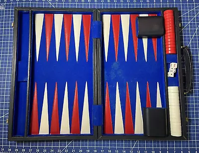 Vintage Backgammon Board Game Set Red White Blue Folding Travel Felt Complete • $32.01