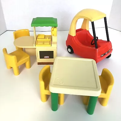 Little Tikes Party Kitchen 4 Yellow Chairs Green Table Cozy Coupe Vintage Lot • $45