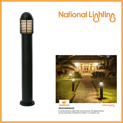 LOUVRE LED Bollard Post Light E27 Waterproof Black Aluminium Garden Light • £49.52