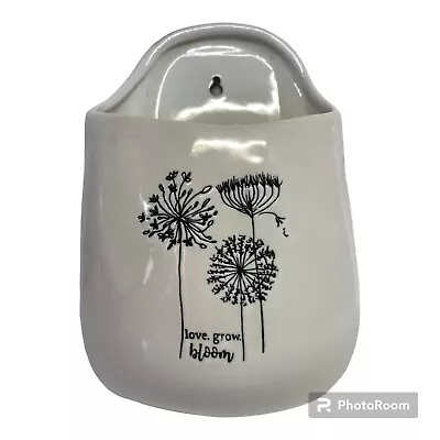 Creative Co-Op Wall Pocket Love.Grow Embossed White Ceramic Vase Planter 9.5 • £18.99