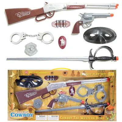 Massive Wild West Cowboy Toy Gun Pretend Playset Kids Rifle Pistol Handcuff Gift • $28.49