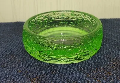 VINTAGE Avon Green Glass Jewelry Trinket Dish Candle Holder Floral Embossed  • $13