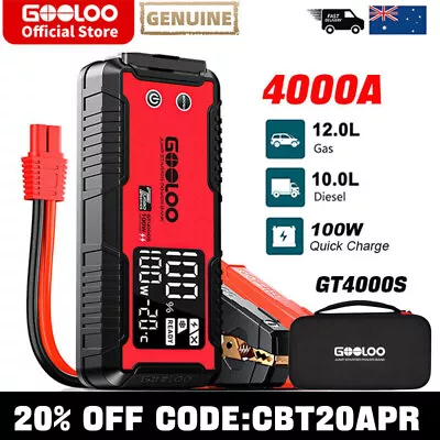 GOOLOO GT4000 Car Jump Starter 4000A Battery Charger Power Bank Portable 12V Box • $209.99