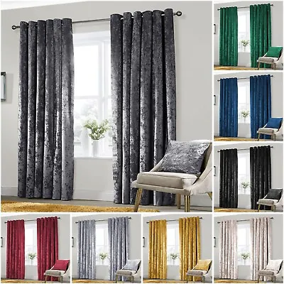 Crushed Velvet Curtains Ready Made Thermal Ring Top Fully Lined Blackout Curtain • £23.48