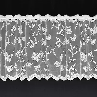 Meadow Trailing Butterfly Lace Cafe Net  Curtains White - Sold By The Metre • £2.48