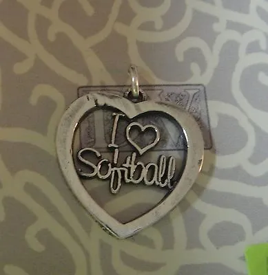 25% Off Flaw Sterling Silver 20x20mm Open Cutout I Love Softball Heart Charm • $28.49