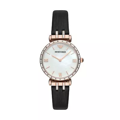 Womens Wristwatch EMPORIO ARMANI GIANNI T-BAR AR11295 Leather Black Gold Rose • $335.75