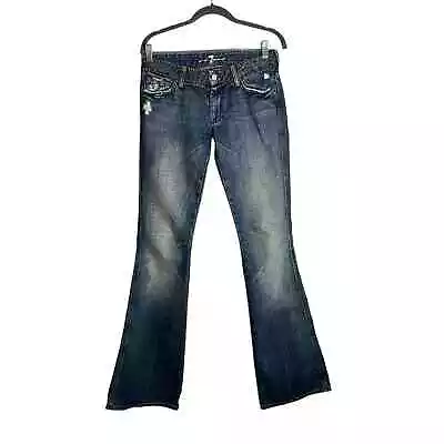 7 For All Mankind A Pocket Studded Distressed Flare Denim Blue Jeans 27 • $25