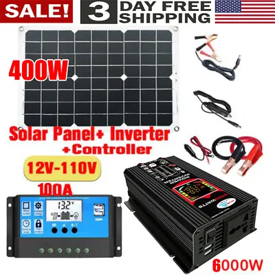 400W Solar Panels Kits 100A Charge Controller+6000W Converter Car Power Inverter • $56.98