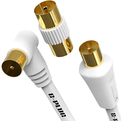 Coaxial TV Aerial Cable Coax Right Angled Extension Lead Male To Male Antenna RF • £5.99