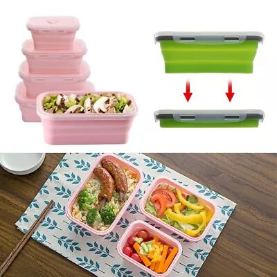 Storage Picnic Boxes Silicone Food Container Collapsible Bowl Folding Lunchbox • £6.27