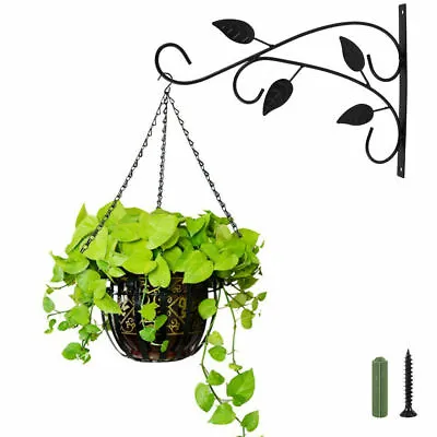 🔥black Metal Outdoor Garden Hanging Basket Wall Bracket Hook Hanger Flower Plan • £3.99