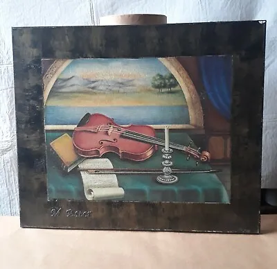 Still Life Painting M Ester Violin On Table With Nature Background Bygone Age • $12.99