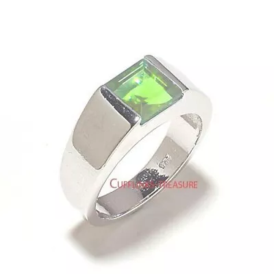 Natural Peridot Gemstone With 925 Sterling Silver Ring For Men's #C5788 • £73.30