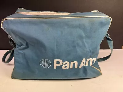 Vintage 1970s PAN AM Airline Travel Tote  Carry On Cloth Bag - Blue W/White • $14.99