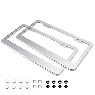 2pc Premium Silver Slim 2-Hole License Plate Frame With Screws/Fasteners & Caps • $9.89