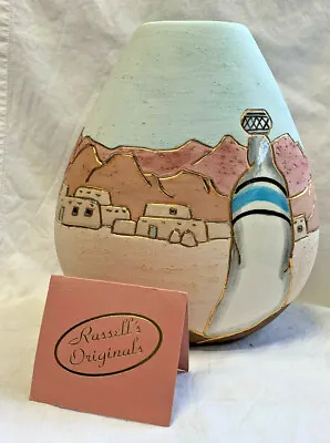 Vera Russell Southwestern Art Pottery 22K Gold Accent Vase Pueblos Handcast Urn • $39.95