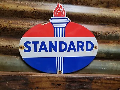 Vintage Standard Porcelain Sign Torch Motor Oil Gas Station Service Amoco 12  • $181.23