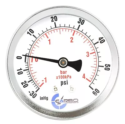 $8.95 • Buy 1-1/2  Vacuum Gauge-Chrome Plate Steel Case, 1/8 NPT, Back Mnt. -30inHg/+60 PSI