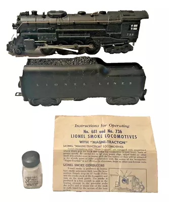 LIONEL No. 736 BERKSHIRE 2-8-4 STEAM LOCO W/2046W WHISTLE TENDER MORE - EXC • $289