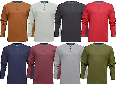 £12.95 • Buy Mens Henley Jumper Top Plain Long Sleeve Grandad Neck Waffle Knit T-shirt M-3XL 