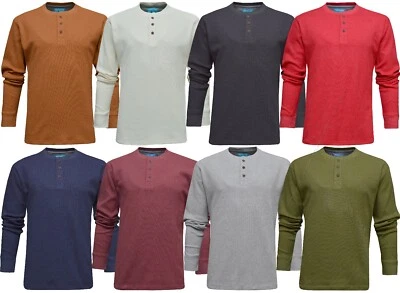 £12.95 • Buy Mens Henley Jumper Top Plain Long Sleeve Grandad Neck Waffle Knit T-shirt M-3XL 