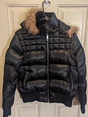 Ecko Red Women Puffer Jacket Vest With Real (Raccon)Fur- Size L • $85