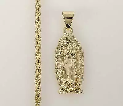 Virgin Mary Gold Plated Pendant 3mm Chain Necklace Jewelry Oro Virgen Guadalupe • $12