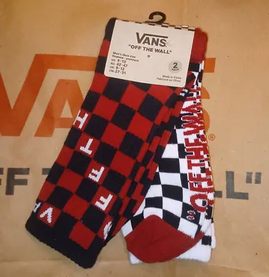 2 Pairs Vans Crew Socks Red/White Checkerboard  Size U.S.  Men's 9-13 • $19.99