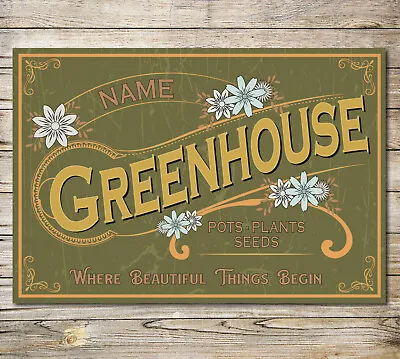 Personalised Greenhouse Sign Metal Garden Wall Door Decor Vintage Retro Plaque • £5.70