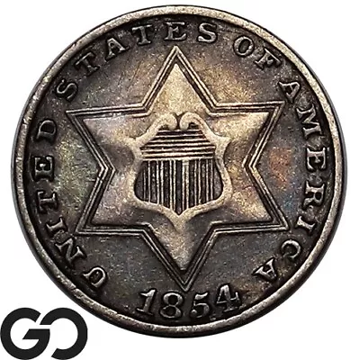 1854 Three Cent Silver Piece Choice XF Tough Type Coin To Find • $59