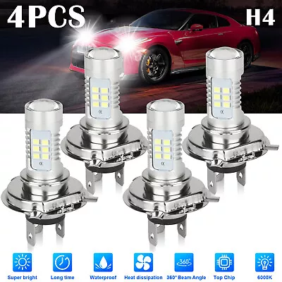 $12.98 • Buy 4x H4 9003 HB2 Super White LED Headlight Bulb Conversion Kit High Low Beam 6000K