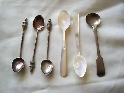 Small Collection Of Antique & Vintage Spoons Silver Salt/Mustard Spoon  2 Mother • £5.99