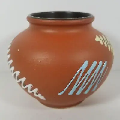 DUMLER & BREIDEN Art Pottery Vase 2.75  Brown W/ Atomic Zigzag #979 West German • $14.99