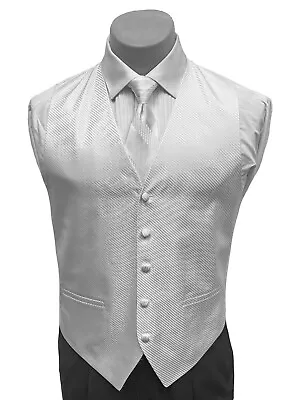 Men's Cardi Collection White Tuxedo Vest & Tie Fullback Wedding Groom Cruise  • $14.98