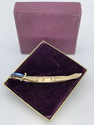 Vintage Swank Sword Tie Clip Bar IOB Blue Glass Stone Handle Gold Tone 2-7/16  • $18.75