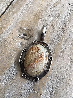 Vintage  : Native American  Gorgeous  Agatized Sterling Silver Pendant • $45