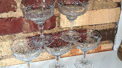 5 McKee Glass Co Rock Crystal Depression Glass Cocktail Stems Champagne 4 5/8  • $29.95