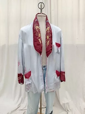 Vintage Silk Embroidered Asian Jacket // Embroidered Dragon Smoking Robe • $29.56