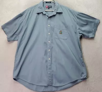 Chaps Ralph Lauren Shirt Men XL Blue Cotton Short Sleeve Logo Collar Button Down • $18.94