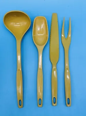 Vintage Foley Yellow Kitchen Utensils Set Ladle Spoon Fork Knife 4 Piece Set • $38