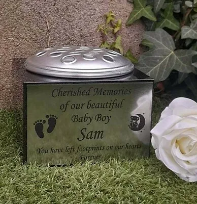 Personalised Granite Memorial Vase Baby Grave Plaque Grave Pot Flower Holder  • £60