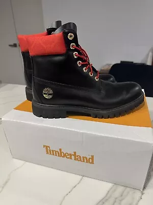 Black And Red Timberland 6” Boots • $100