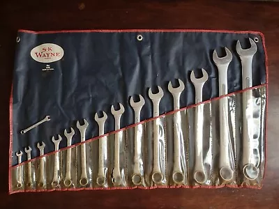 Vintage S-K Wayne No. 1714 14 Pc +1 SAE Combination Wrench Set W/ Roll BONUS! • $175