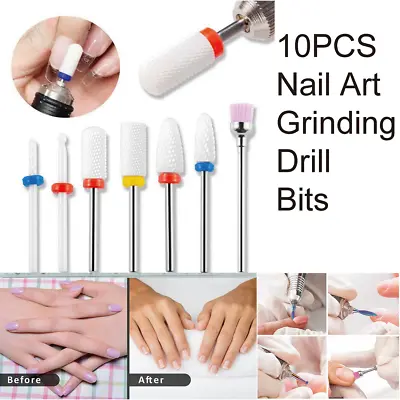 10PCS Nail Art Grinding Drill Bits Electric Manicure Machine Diamond Bullet Bit • $6.99