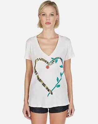$39.99 • Buy Lauren Moshi Niya Snake Heart Rose Bloom Pink V Neck Knit T-Shirt Tee Top Nwt S