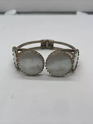 VINTAGE FILIGREE MOTHER OF PEARL BRACELET Copper Tone Clamp Bracelet  • $19.99