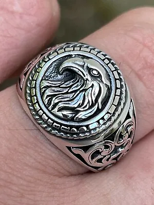 Real 925 Sterling Silver Mens Plain American Bald Eagle Ring Size 7 8 9 10 11 12 • $52.18